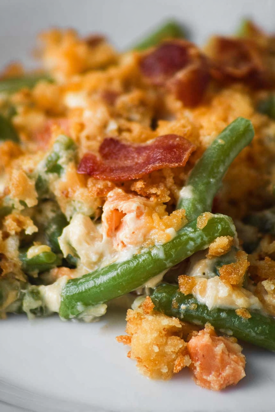 Cheesy turkey beef beef bacon and green bean casserole image 2