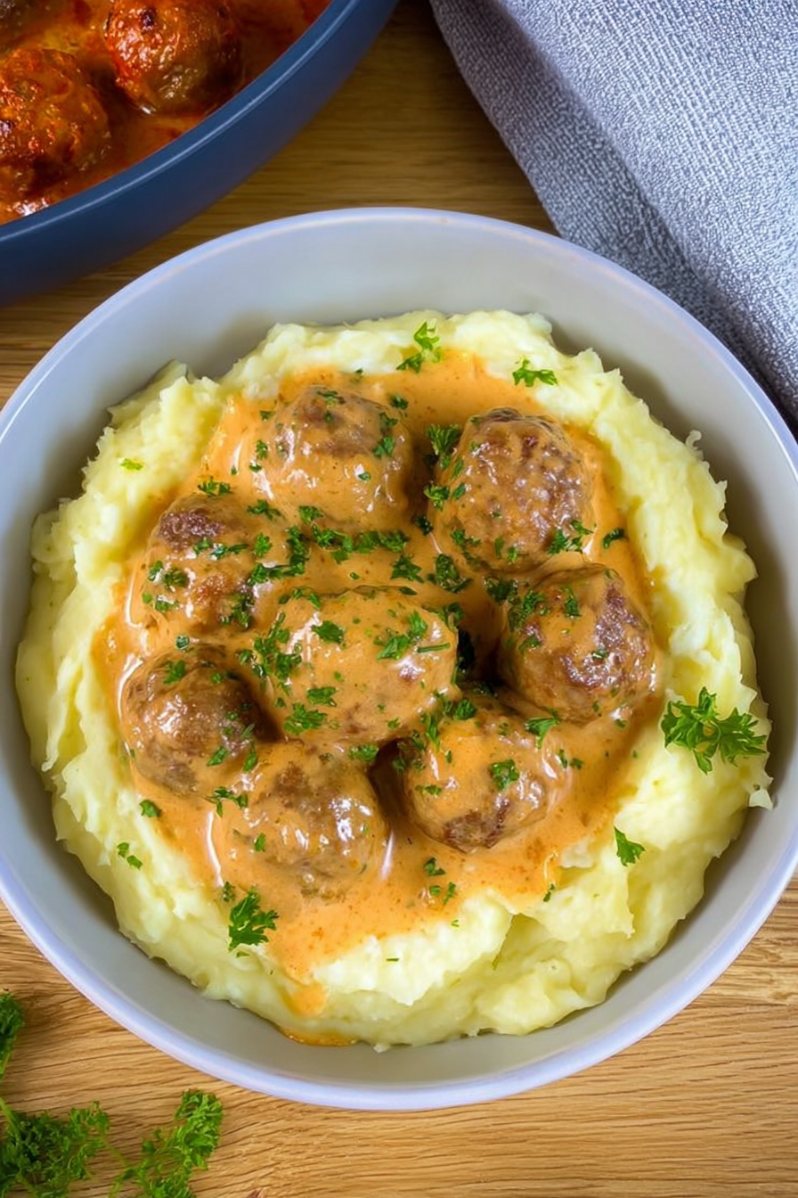 Meatballs in creamy sauce with mashed potatoes image 2