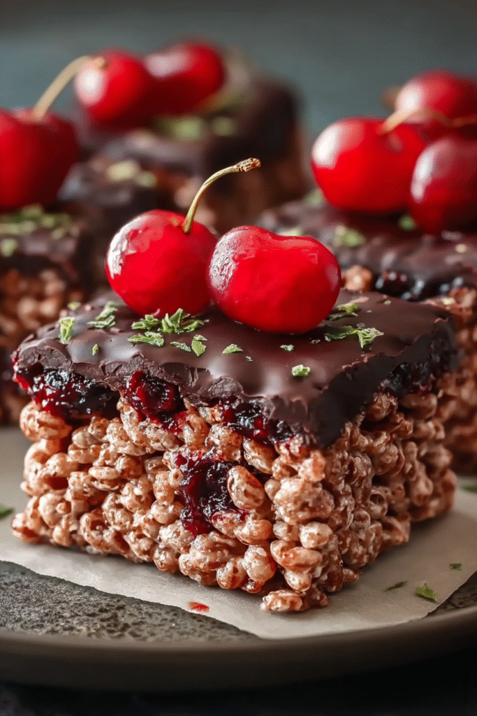 Chocolate Covered Cherry Rice Krispies Treats