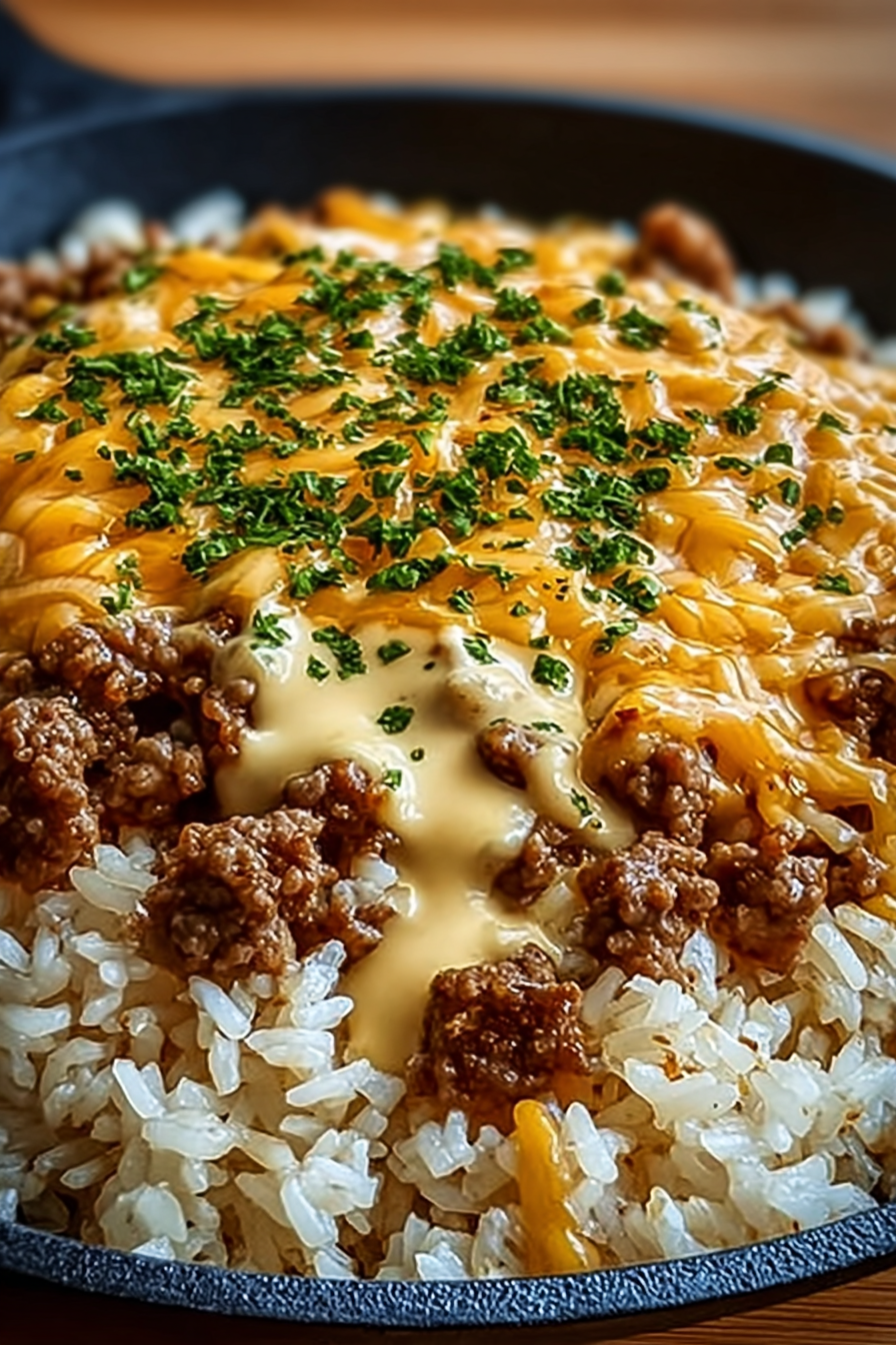 Garlic Butter Beef and Rice Skillet with Cheddar Parmesan Sauce image 2