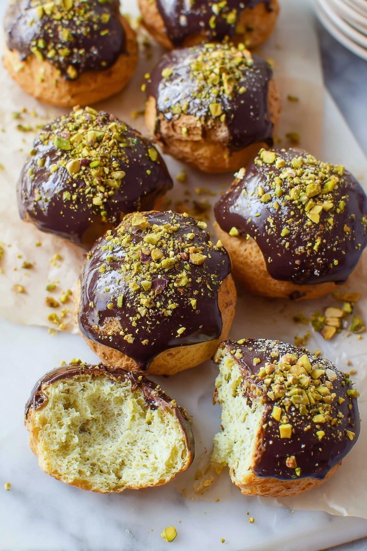 Pistachio Chocolate Choux Buns Recipe image 2