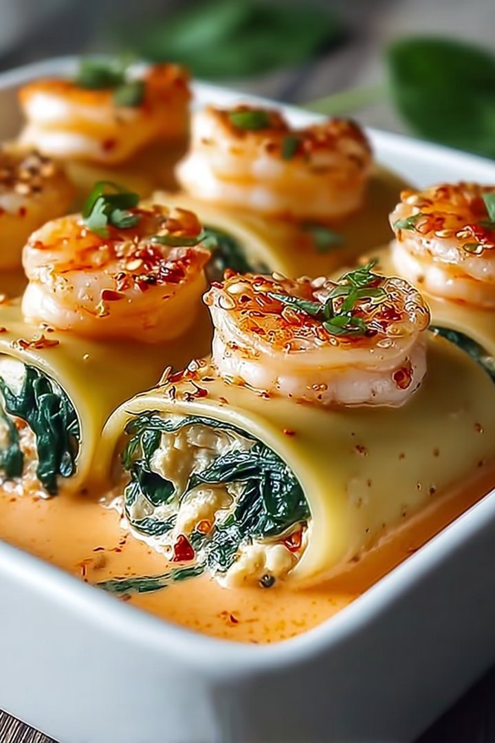 Shrimp and Spinach Stuffed Pasta Rolls with Roasted Red Pepper Cream: An Incredible 7-Step Recipe image 2